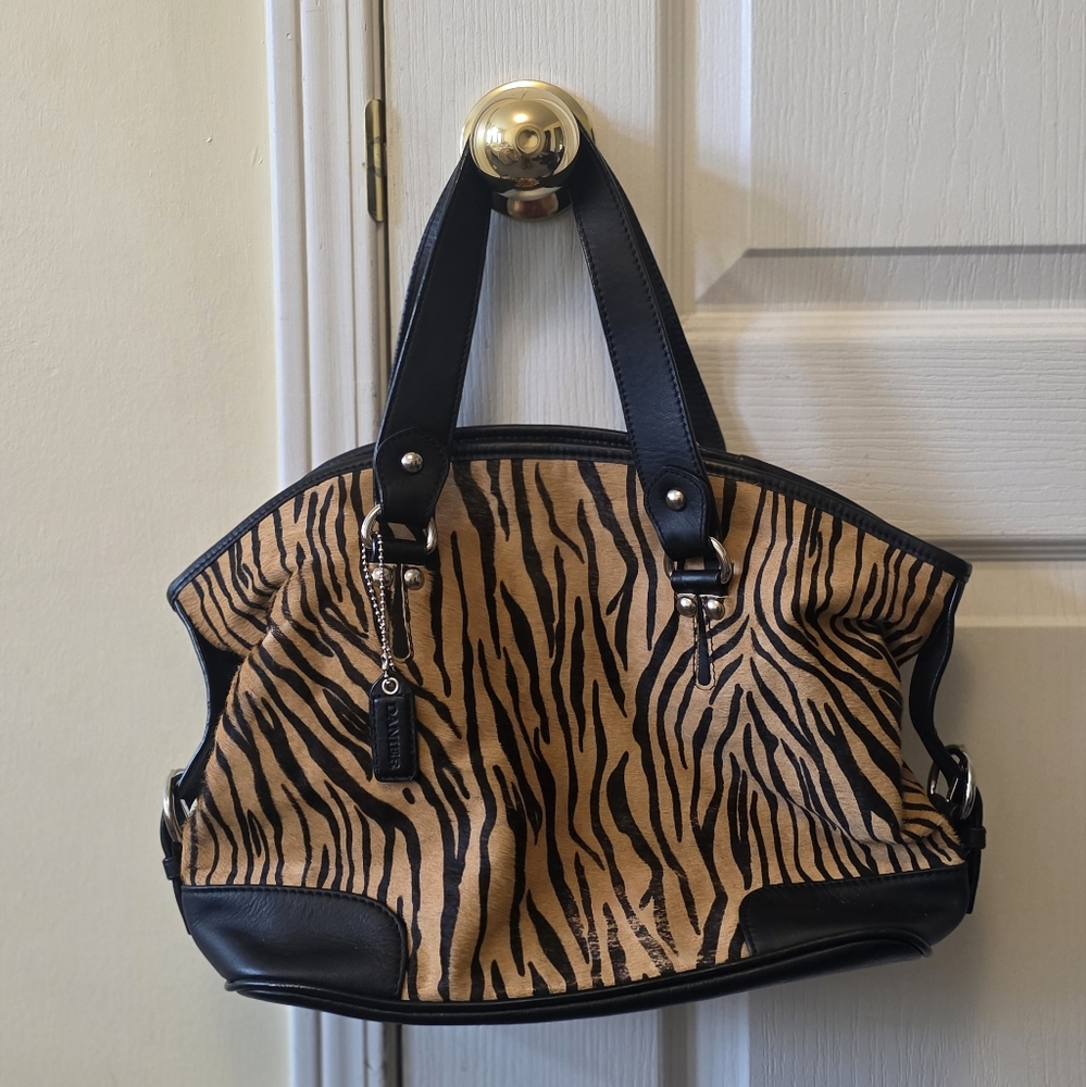 Danier Black and Tan Shoulder Bag with Animal Print